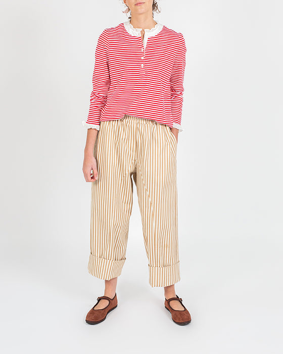 Button Front Frill Top in Red Stripe Organic Cotton