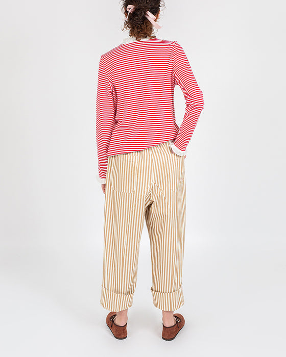 Button Front Frill Top in Red Stripe Organic Cotton