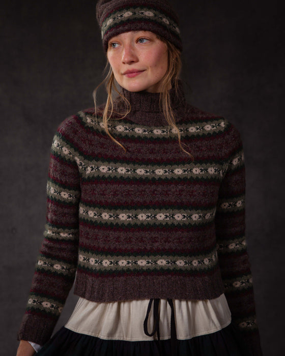 Cropped Roll Neck Sweater in Fair Isle Wool