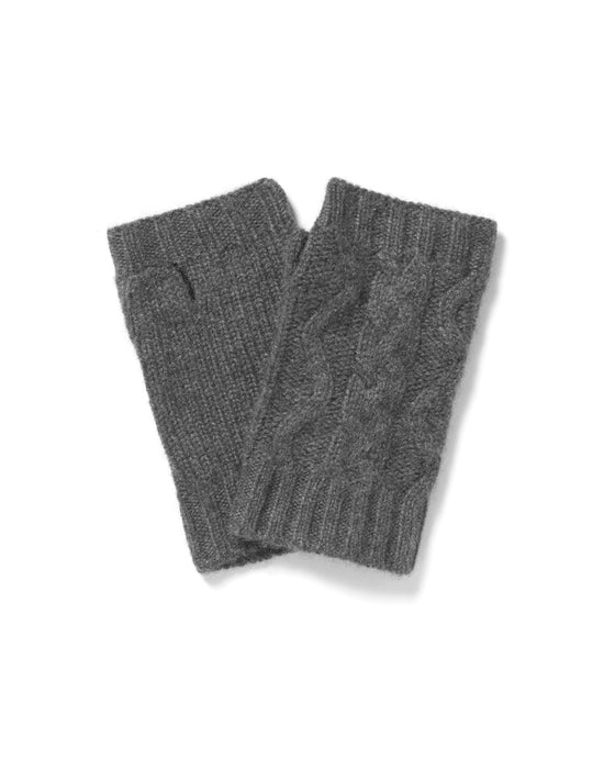 Fingerless Cable Knit Gloves in Green/Grey Cashmere