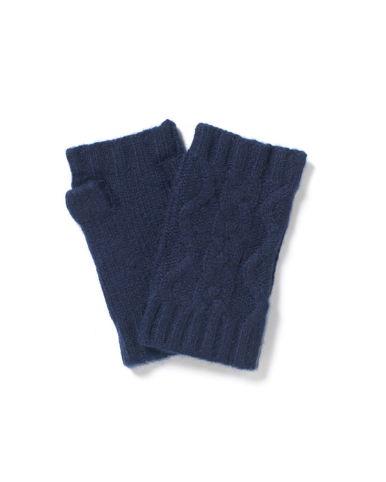 Fingerless Cable Knit Gloves in Navy Cashmere