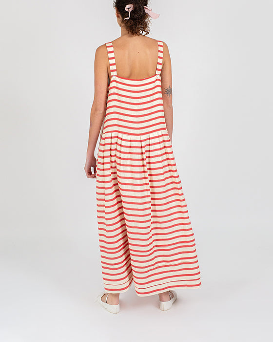 Drew Dress in Thick Red Stripe Linen