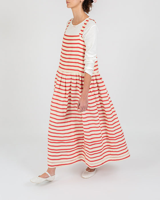 Drew Dress in Thick Red Stripe Linen