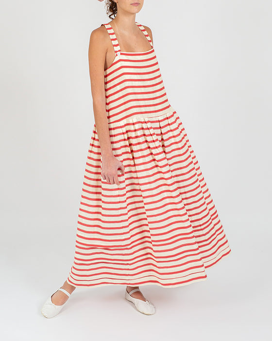 Drew Dress in Thick Red Stripe Linen