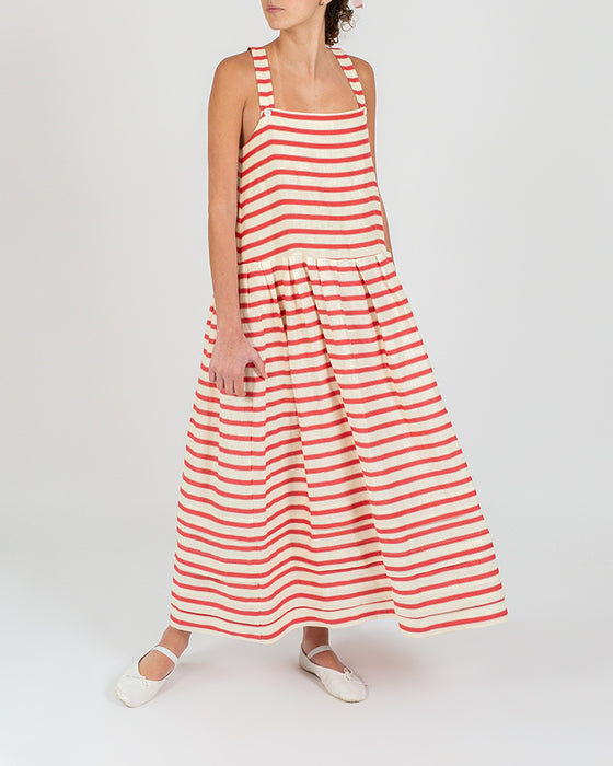 Drew Dress in Thick Red Stripe Linen