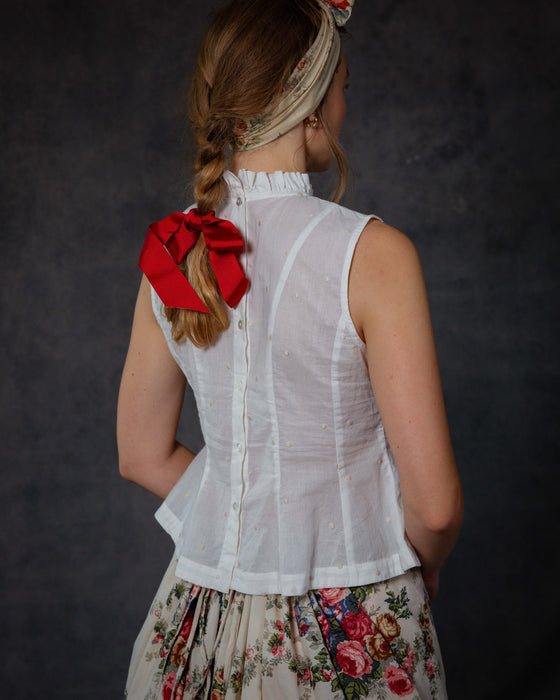 Felicity Top in Cream Dot Cambric Cotton