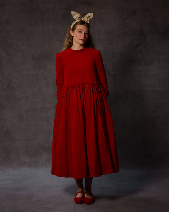 Lola Dress in Vintage Red Needlecord