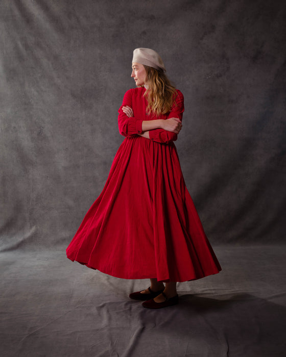 Martha Dress in Vintage Red Needlecord