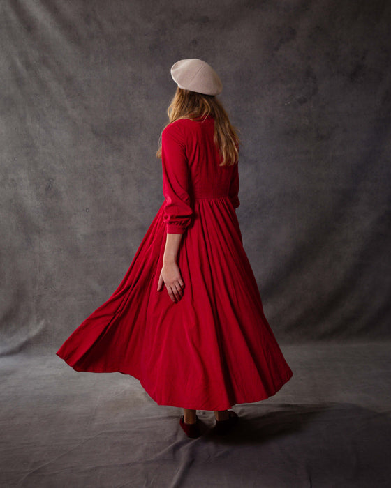 Martha Dress in Vintage Red Needlecord