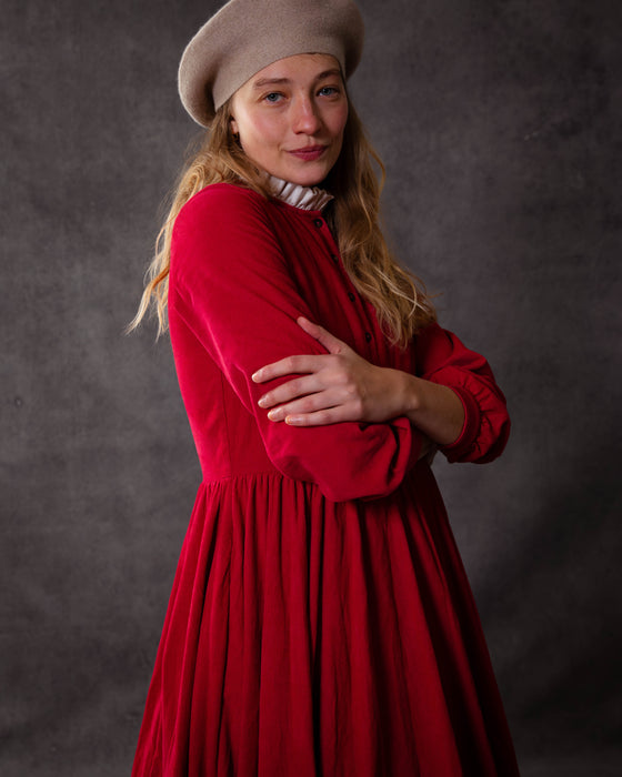 Martha Dress in Vintage Red Needlecord