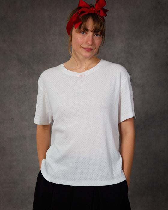 Oversized Terrance T-Shirt in White Organic Cotton Pointelle