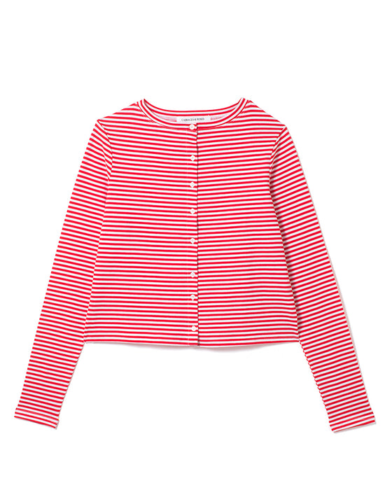 Poppy Cardigan in Red Stripe Organic Cotton