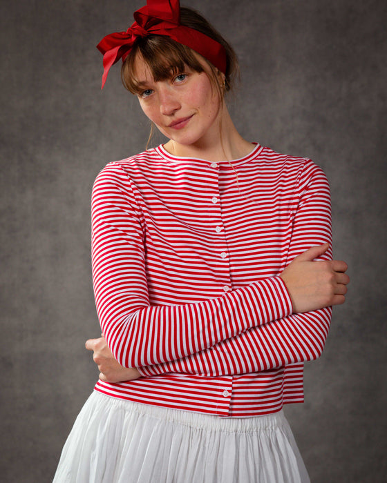 Poppy Cardigan in Red Stripe Organic Cotton