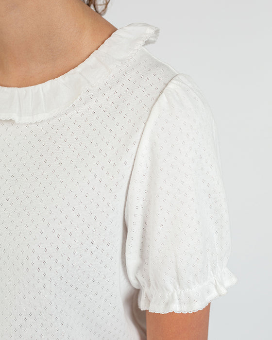 Paris Top in White Organic Cotton Pointelle