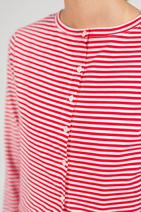 Poppy Cardigan in Red Stripe Organic Cotton