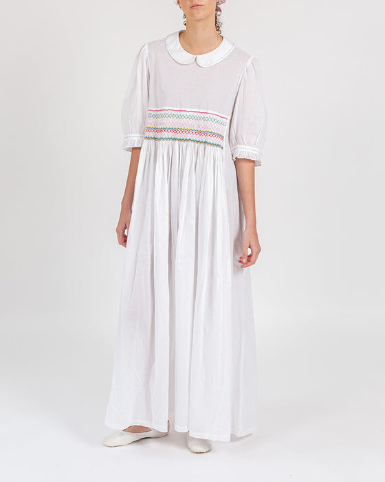 Rainbow dress in white cotton