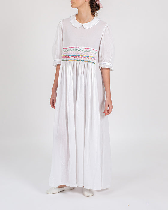 Rainbow dress in white cotton