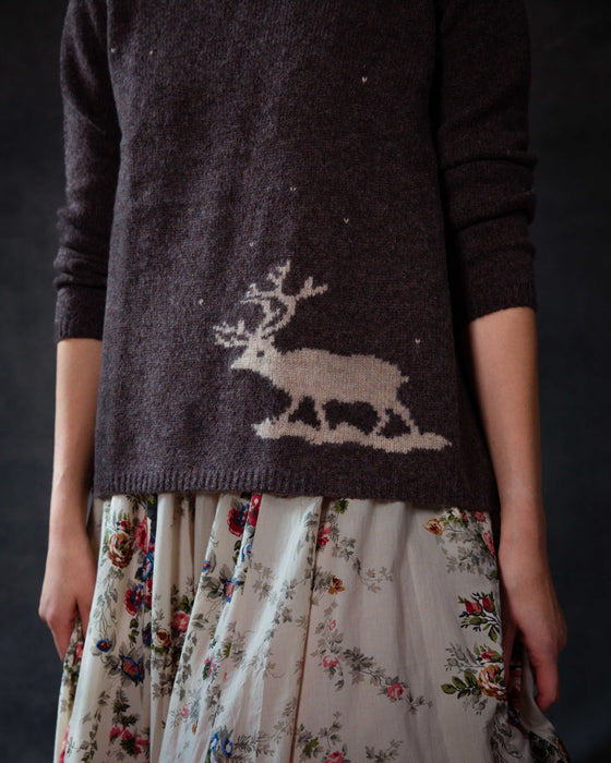 Reindeer Sweater in Brown Wool