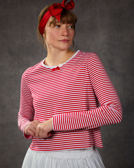 Rose Bud Top in Red Stripe Organic Cotton