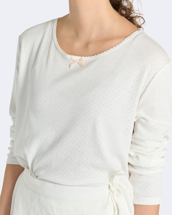 Rose Bud Top in White Organic Cotton Pointelle