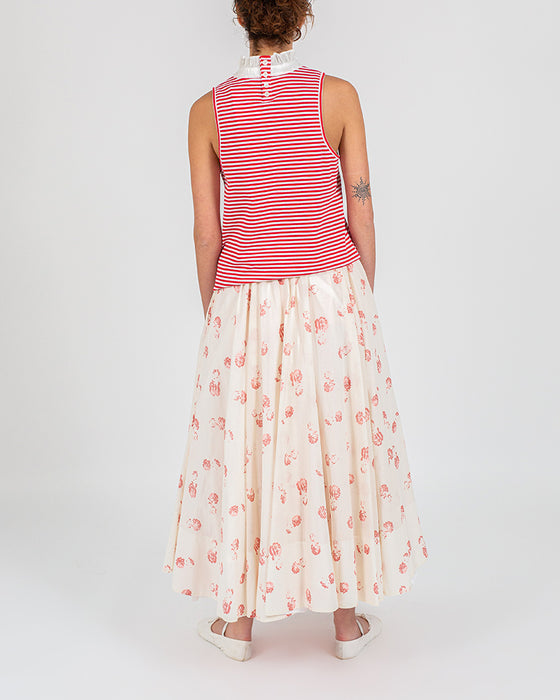 Sleeveless Frill Neck in Red Stripe Organic Cotton