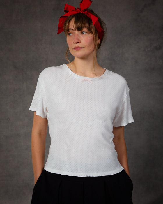 Tamika Top in White Organic Cotton Pointelle