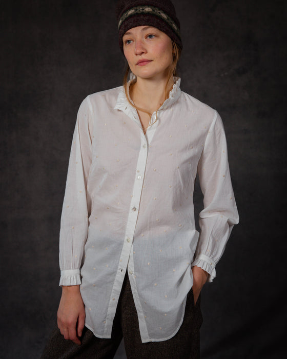 Victoria Shirt in Cream Dot Cambric Cotton