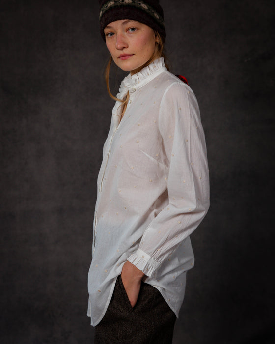 Victoria Shirt in Cream Dot Cambric Cotton