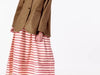 Frances Jacket in Brown Herringbone Wool Drew Dress in Thick Red Stripe Linen