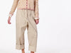 Jessica Trousers in Brown Stripe Drill Elizabeth Cardigan in Pink Fair Isle Cashmere